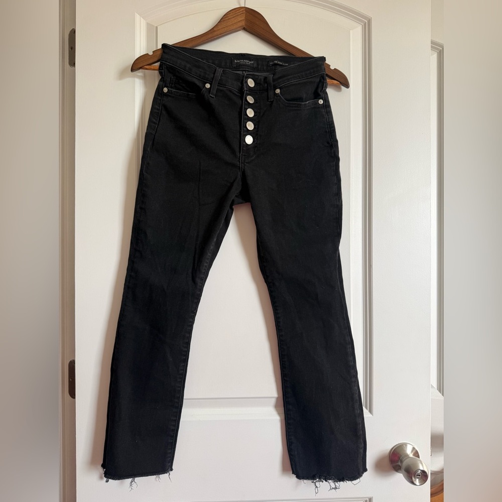 Banana Republic Black Midrise Crop Flare Jeans Raw Hem Size 26